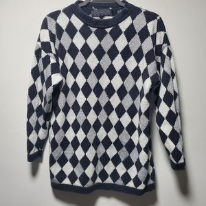 Vintage Diamond Pattern Sweater Size Small Silver 90s The Nanny Fran Fine Retro